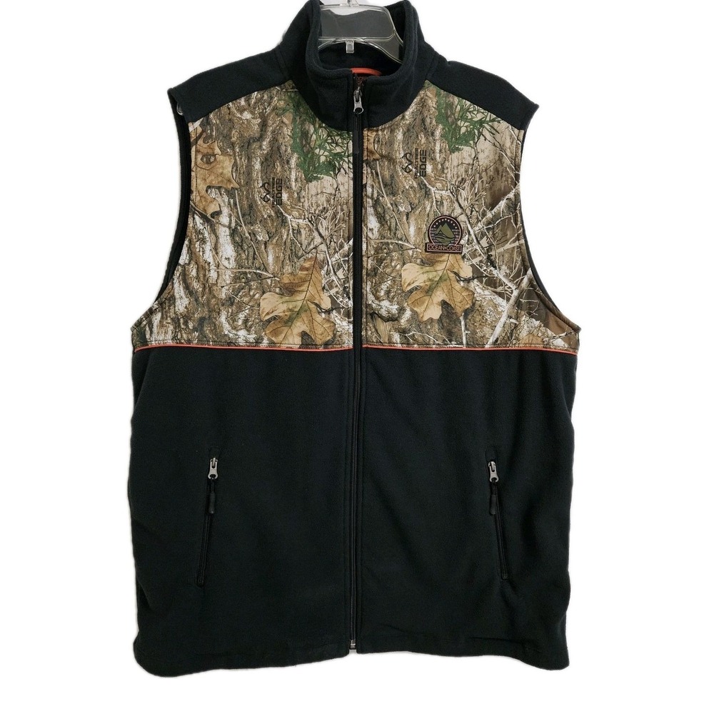 Ocean + Coast Vest Men XL Black Realtree Edge Camo Fleece Full Zip Outdoor NWT